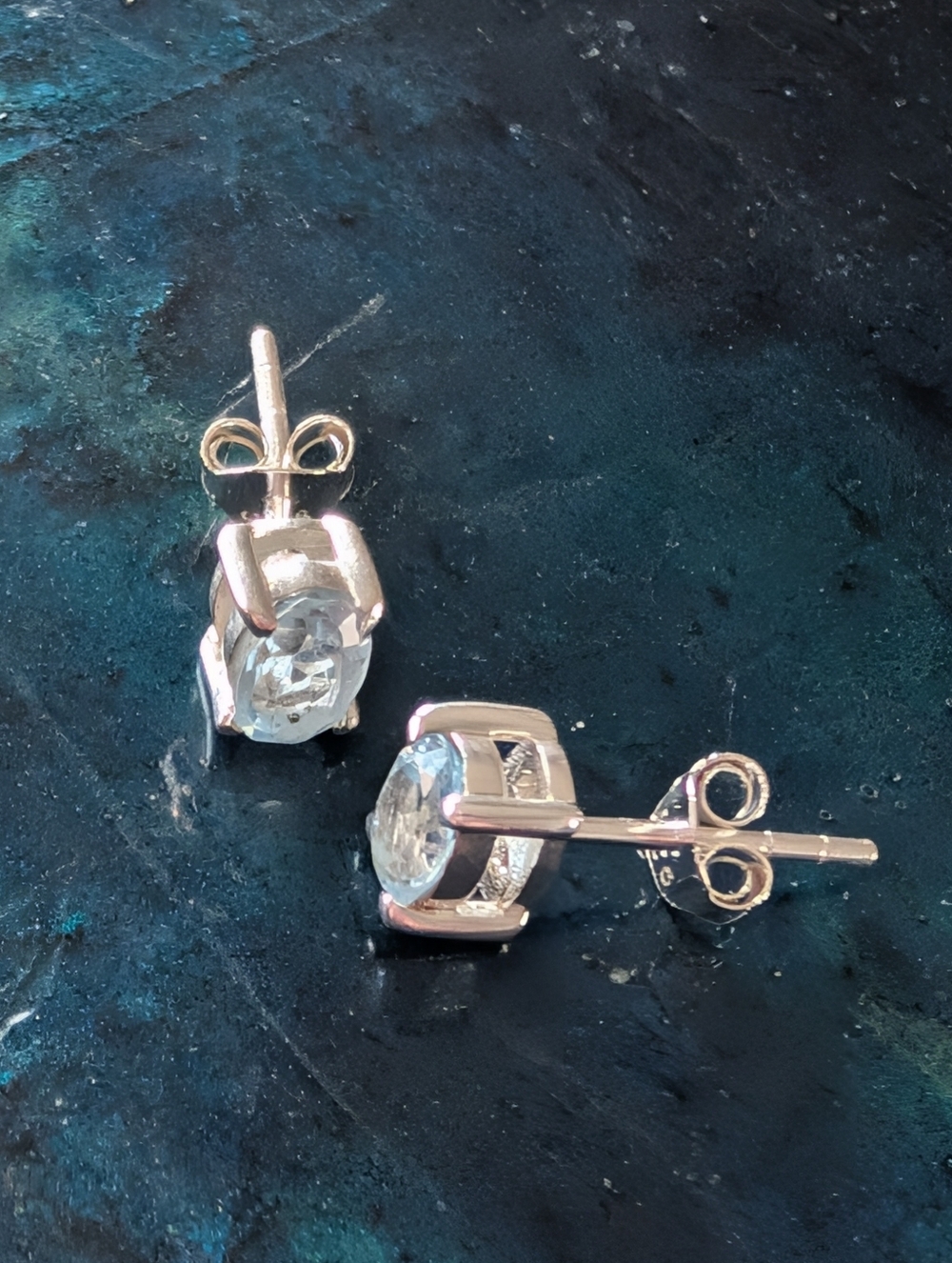 Sterling Silver Genuine Blue Topaz Oval Stud Earrings 🆕 - Picture 4 of 6